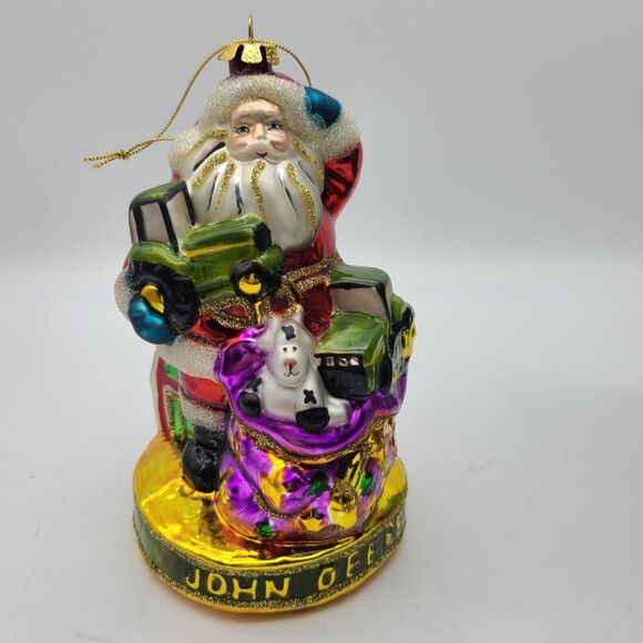 John Deere & Cobane Studio Santa's Joy handmade-painted glass Ornament limited - Picture 1 of 10